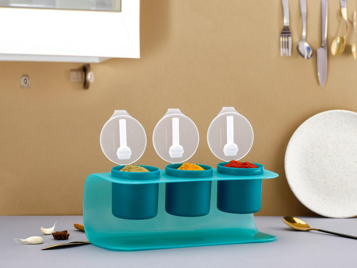 3-Piece Container Set with Lid, Spoon & Stand